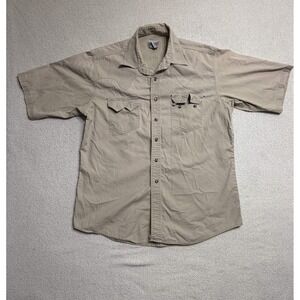 Express Rider Mens Button-up Western Size L Beige 100% Cotton Solid Button